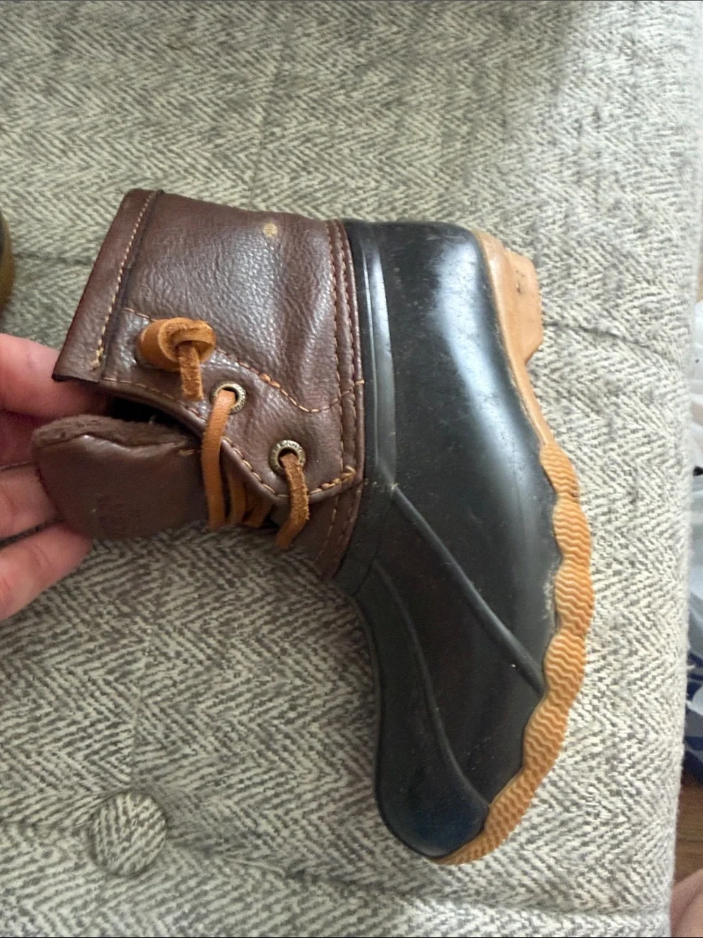 Sperry Kids Brown Leather & Black Rubber Duck Boots
